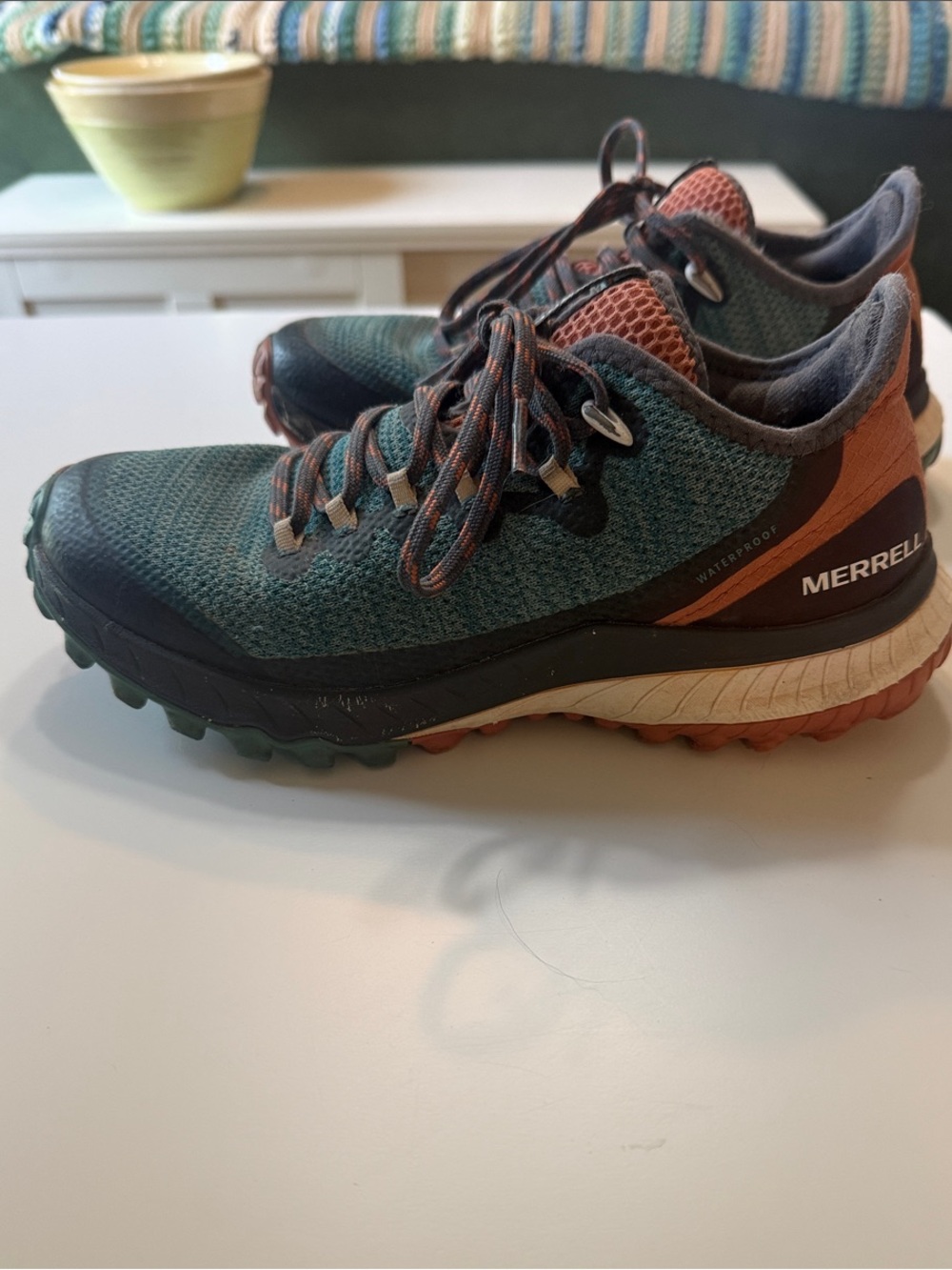 Merrell Trail Running Shoes — Teal and Rust Accent